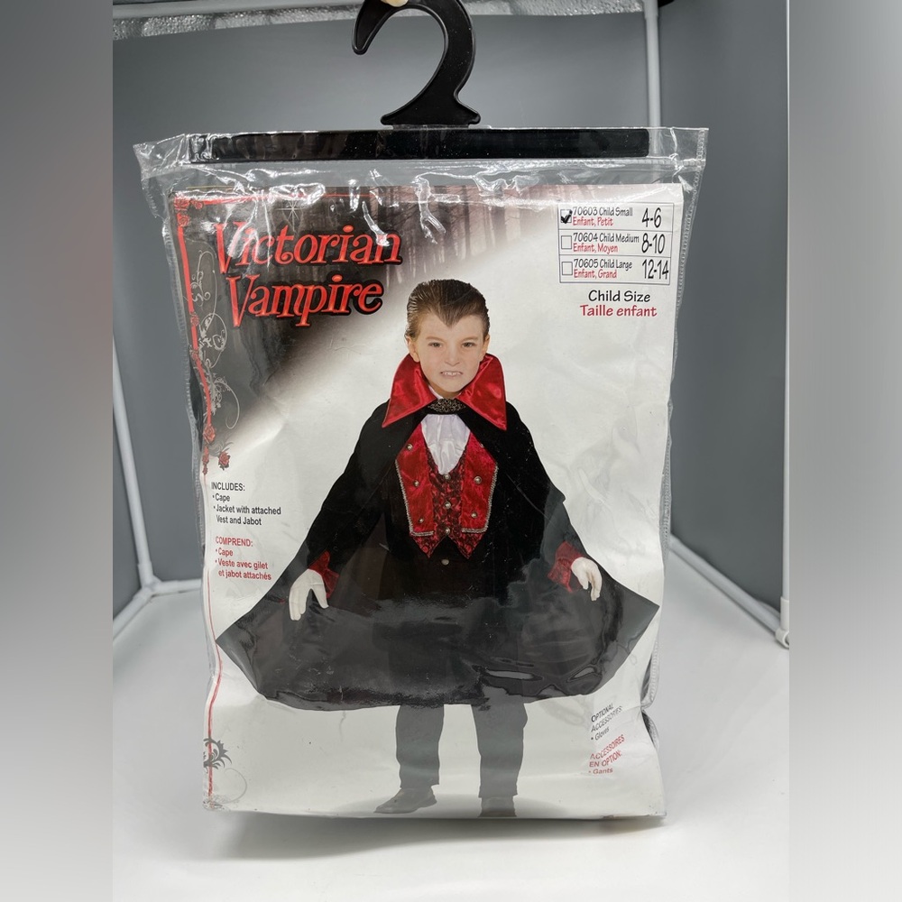Boy's Black Victorian Vampire Cape & Vest Combo Halloween Costume Small 4-6*